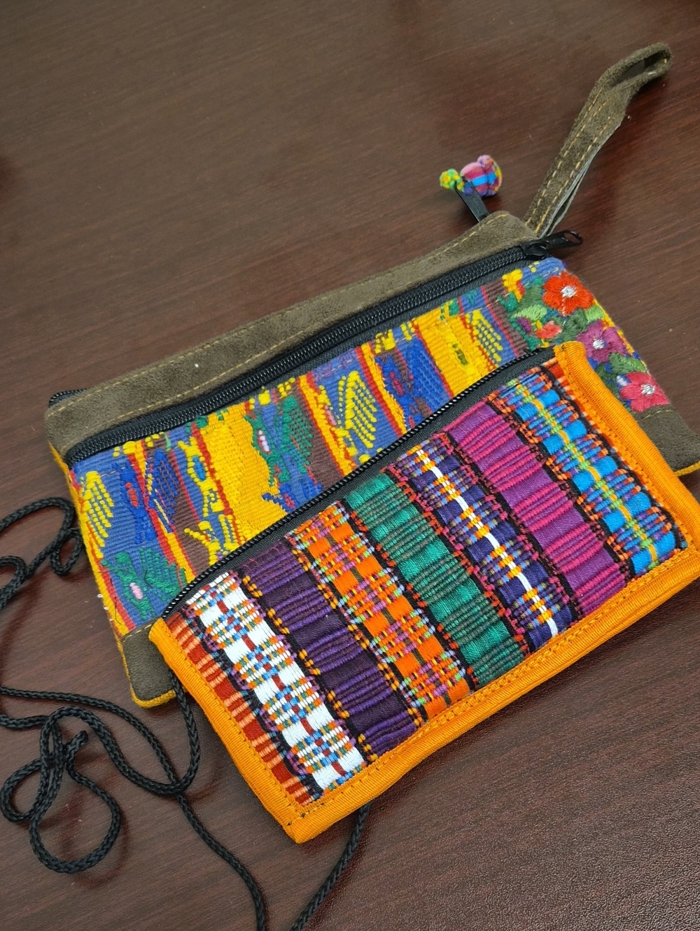 Handwoven Multicolor Crossbody Bag with Orange Trim